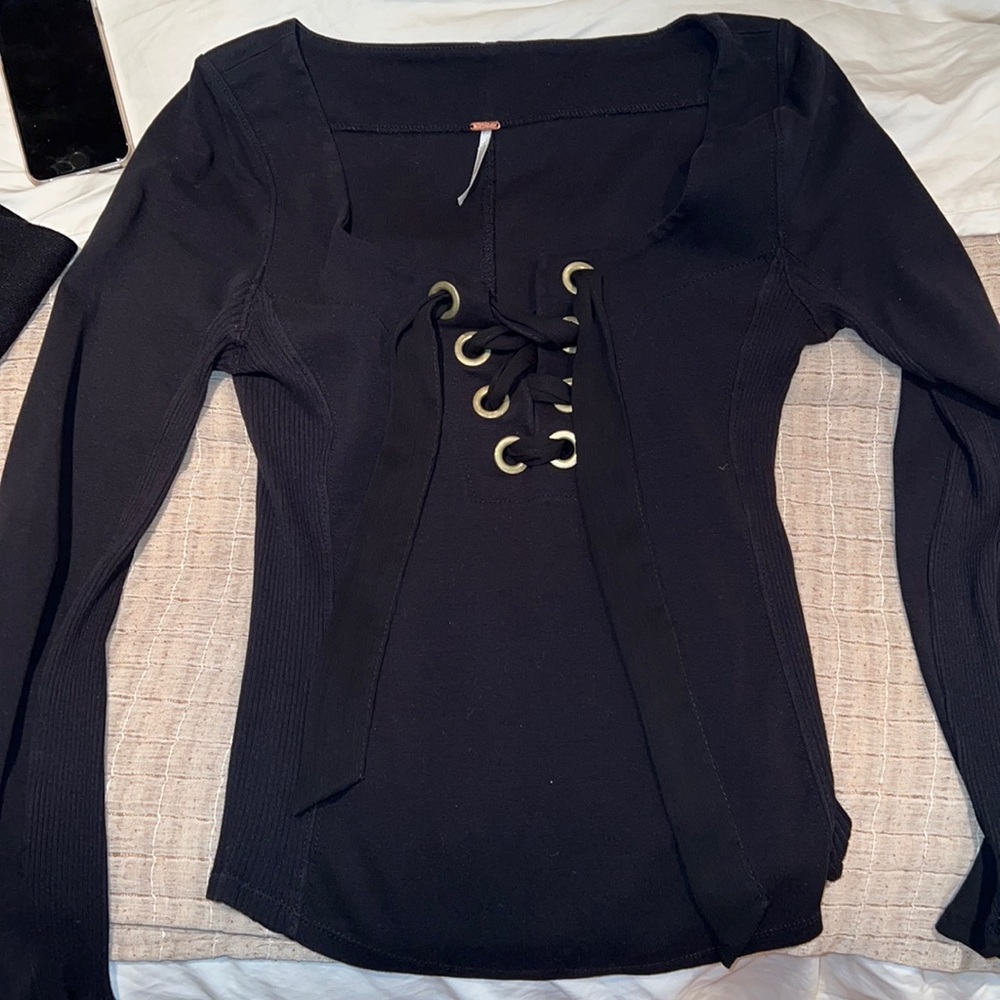 Black free people lace up top - gold loops